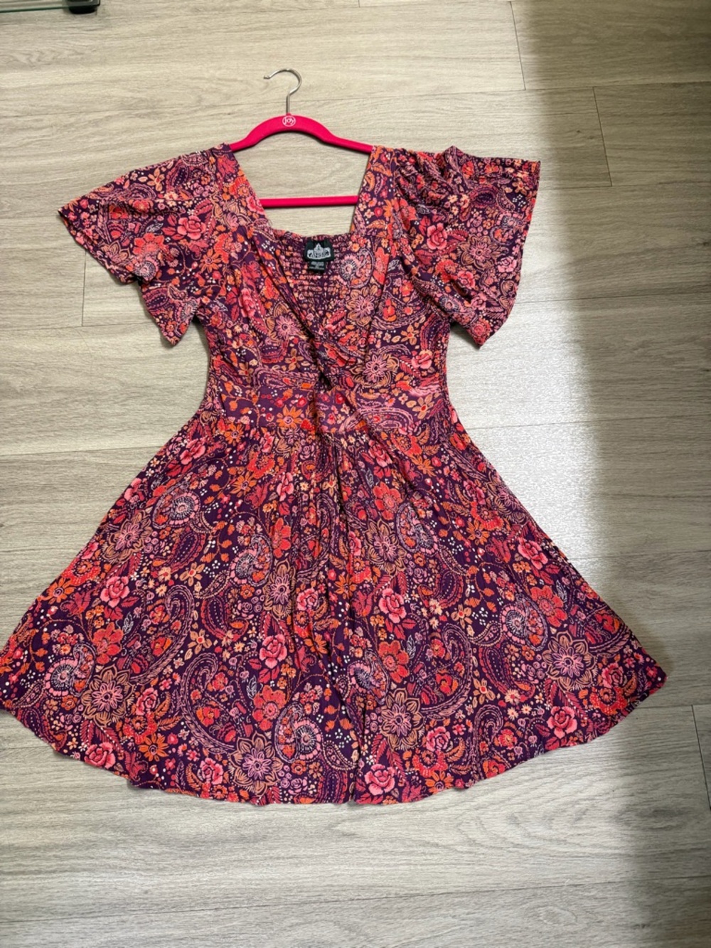Angie Floral Paisley Mini Dress in Purple and Pink